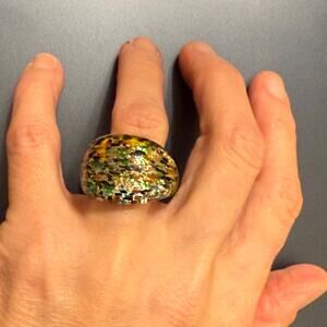 Murano Style Speckled Colorful Art Glass Ring Size 6.5
